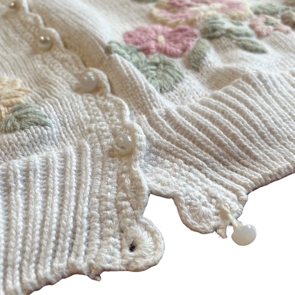 Vintage 80s Cottagecore Sweater M Granny Embroidery Fairy Balletcore Floral Twee - Picture 8 of 15